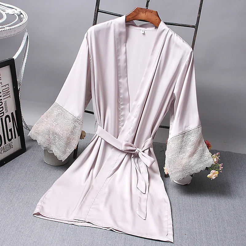 Bridesmaid Robes Satin Robe Bride Elegant Sleepwear Sexy Lace Woman Dressing Gown Bathrobe Kimono Silk Bath Robe Sleep Women Lounge