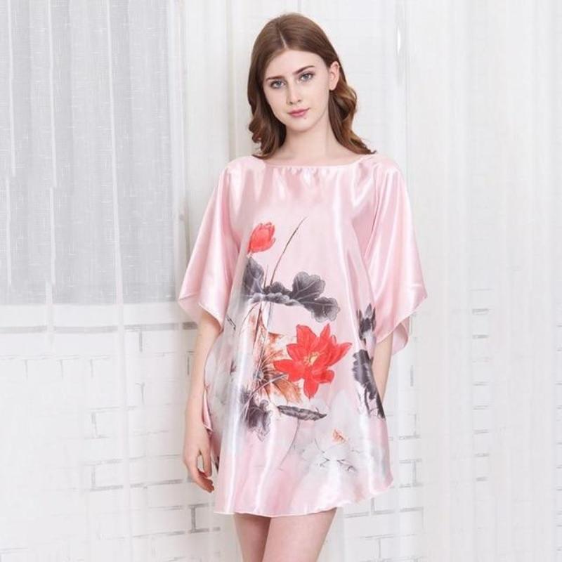 Satin Nightwear Nightgown Loose Bath Gown Nightdress Sleepwear Night Dress - Easy Pickins Store