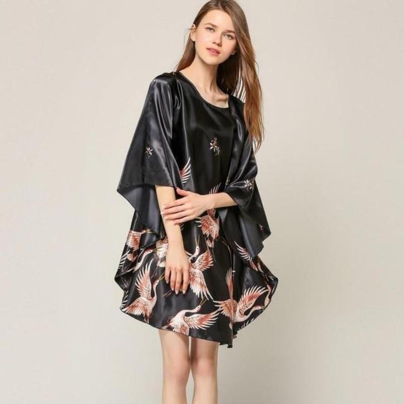 Satin Nightwear Nightgown Loose Bath Gown Nightdress Sleepwear Night Dress - Easy Pickins Store