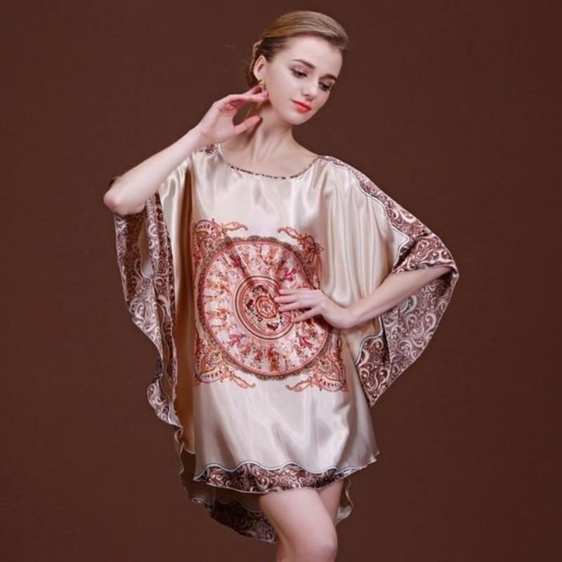 Satin Nightwear Nightgown Loose Bath Gown Nightdress Sleepwear Night Dress - Easy Pickins Store
