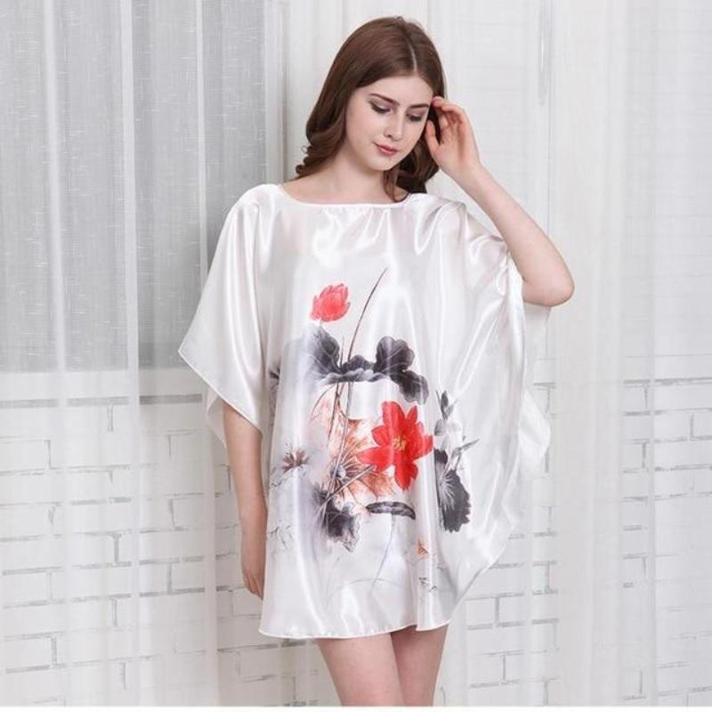 Satin Nightwear Nightgown Loose Bath Gown Nightdress Sleepwear Night Dress - Easy Pickins Store