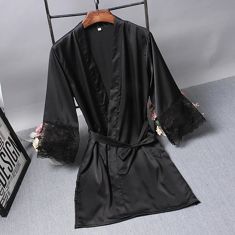 Bridesmaid Robes Satin Robe Bride Elegant Sleepwear Sexy Lace Woman Dressing Gown Bathrobe Kimono Silk Bath Robe Sleep Women Lounge