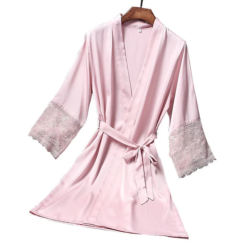 Bridesmaid Robes Satin Robe Bride Elegant Sleepwear Sexy Lace Woman Dressing Gown Bathrobe Kimono Silk Bath Robe Sleep Women Lounge