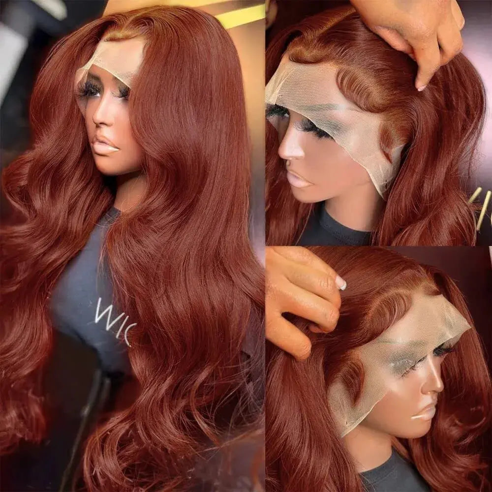 Reddish Brown Body Wave Lace Front Pre Plucked Human Hair Wig lovedollsenpai