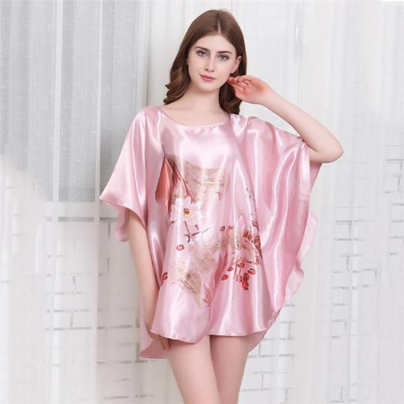 Satin Nightwear Nightgown Loose Bath Gown Nightdress Sleepwear Night Dress - Easy Pickins Store